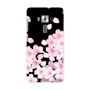 ZenFone 3 Deluxe ZS570KL simfree SIMフリー スマホ カバー スマホケース スマホカバー PC ハードケース 桜 花 黒 フラワー 000438