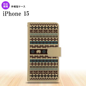 iPhone15 iPhone15 手帳型スマホケース カバー エスニック ゾウ ベージュ ブルー 2023年 9月発売 nk-004s-i15-dr1572