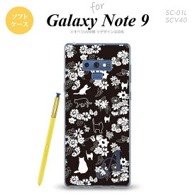 Galaxy Note 9 ギャラクシー ノート9 SC-01L SCV40 スマホケース カバー ソフトケース 猫と花 黒 イニシャル 対応 nk-note9-tp1725i[スマホ,スマホケース,スマホカバー,ケース,カバー,ジャケット]