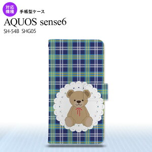SH-54B SHG05 AQUOS sense6 手帳型スマホケース I2カバー くま チェック レース 青 全面印刷 手帳型カバー Aquos sense6 センス6 軽くて持ちやすい メンズ レディース 大人かわいい nk-004s-sens6-dr758