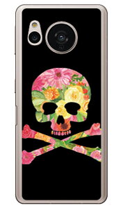 Flower skull ブラック (ソフトケース) design by ROTM AQUOS sense7 SHG10・SH-53C・SH-M24 SECOND SKIN aquos sense7 ケース aquos sense7 simフリー aquos sense7 sh53cケース aquos sense7 本体 保護 aquos sense7 カバー aquos sense7