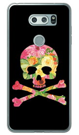 Flower skull ブラック （ソフトTPUクリア） design by ROTM V30+ L-01K・JOJO L-02K・isai V30+ LGV35 docomo・au SECOND SKIN v30+ ケース v30+ カバー V30 ジョジョ イサイ l-01k l-02k lgv35 ケース V30 ジョジョ イサイ l-01k l-02k lgv35 送料無料