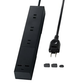 ELECOM（エレコム） 電源タップ 延長コード USB付き 2m （ コンセント ×3 Type-C ×1 USB-A ×2 ） PD 対応 フットパーツ付 ブラック T-U03-3320BK