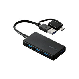 ELECOM（エレコム） USB ハブ USB3.1 Gen1 USB-Aコネクタ Type-C 変換アダプター付 USB-Aポート ×4 バスパワー 超薄型 ケーブル長10cm ブラック