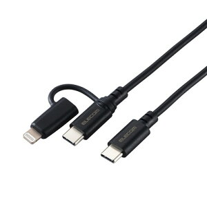 ELECOM iGRj2in1 [dP[u ( USB-C to USB-C P[u + Lightning ϊvO ) 2m PDΉ 60W }[d y ^CvC / CgjO |[g Ή z ubN