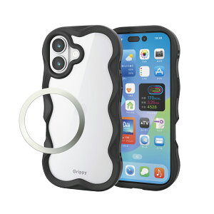 ELECOM�i�G���R���jiPhone 17 �P�[�X �n�C�u���b�h �Ռ��z�� ���C�z���Ή����^���X�e�b�J�[�t �X�g���b�v�z�[���t �X�g���b�v�z�[���V�[�g�t �w�ʃN���A Grippy �u���b�N PM-A25AFCWAVEBK