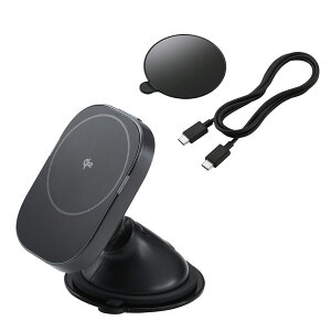 ELECOM(エレコム) ワイヤレス充電器 Qi2 車 用 マグネット スマホホルダー 15W 高速充電 ダッシュボード対応 強力ゲル吸盤 片手操作 【 MagSafe / Qi2 対応 】 ブラック W-QC12BK