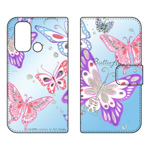 手帳型スマートフォンケース 池田ハル 「Butterfly2 ブルー」 OPPO Reno5 A A101OP・A103OP・CPH2199 Y!mobile・楽天モバイル・MVNOスマホ(SIMフリー端末) SECOND SKINoppo reno5 a oppo reno5 a ケース oppo reno5 a oppo re