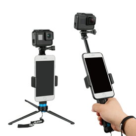 gopro 三脚 GoPro 三脚アダプター 自撮り棒 三脚 三脚&一脚兼用 20cm-90cm 三脚付き 自撮り棒 アルミニウム合金 ABS GoPro DJI Insta360 アクションカメラ Vlog 手持ち 自由伸縮 180度回転 折りたたみ 軽量 携帯電話ホルダー スマホホルダー TELESIN GP-MNP-090-S 送料無料