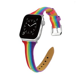 ●在庫限り特価●Apple Watch アップルウォッチ High quality rainbow strip genuine real leather belt ハイ クオリティー レインボー ストラップ ジェニュイン リアル レザー ベルト アップルウォッチストラップ スリム 細身 レインボーカラー 送料無料