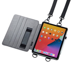 【送料無料】 SANWA SUPPLY（サンワサプライ） iPad Air 2020 スタンド機能付きショルダーベルトケース PDA-IPAD1712BKショルダーベルト付き iPad ケース 角度調節 スタンド機能 背面 ハンドベルト付き 片手操作 機器管理 名刺ポケット フラップ スリープ