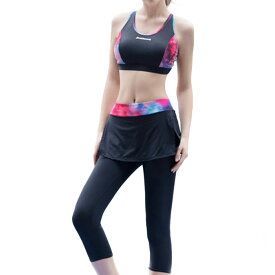 レギンス ブラトップ 上下 2点セット 女性用 スポーツウエア XLサイズ パッド入 ウォーキング ジョギング フィットネス ジム エクササイズ ヨガ 体操 エアロビクス ダンス 自転車 スカート一体型