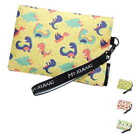 キャンバス地 デザインケース 小物入れ コットン コスメポーチ ストラップ付 フラットポーチ ファスナー開閉 プレゼント レトロ モダン ポーチ