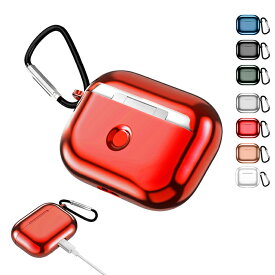 Airpods Pro2 ワイヤレス充電対応 ケース メタリックカラー TPU airpods3 耐衝撃 エアーポッズプロ 保護ケース 収納ケース 落下防止 TPU ソフトケース カラビナ付き
