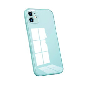 iPhone12 ケース 背面型 強化ガラス カバー ストラップホール付き 側面TPU クリアカラー 鏡面