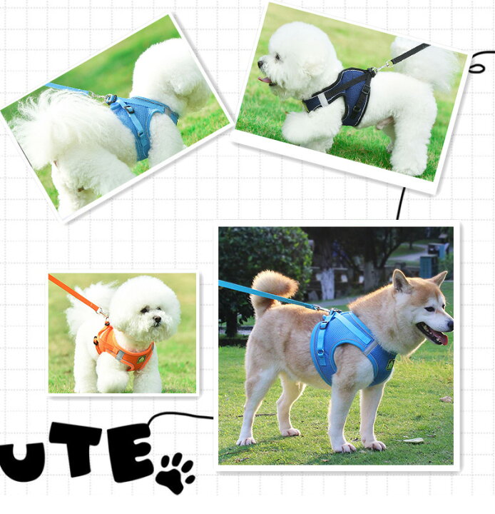 送料無料 ハーネス 猫用 メッシュソフトハーネス 犬服 ベストハーネス 犬用 ベスト型 ドッグウェア 北欧 胴輪 軽い リード付き 猫服