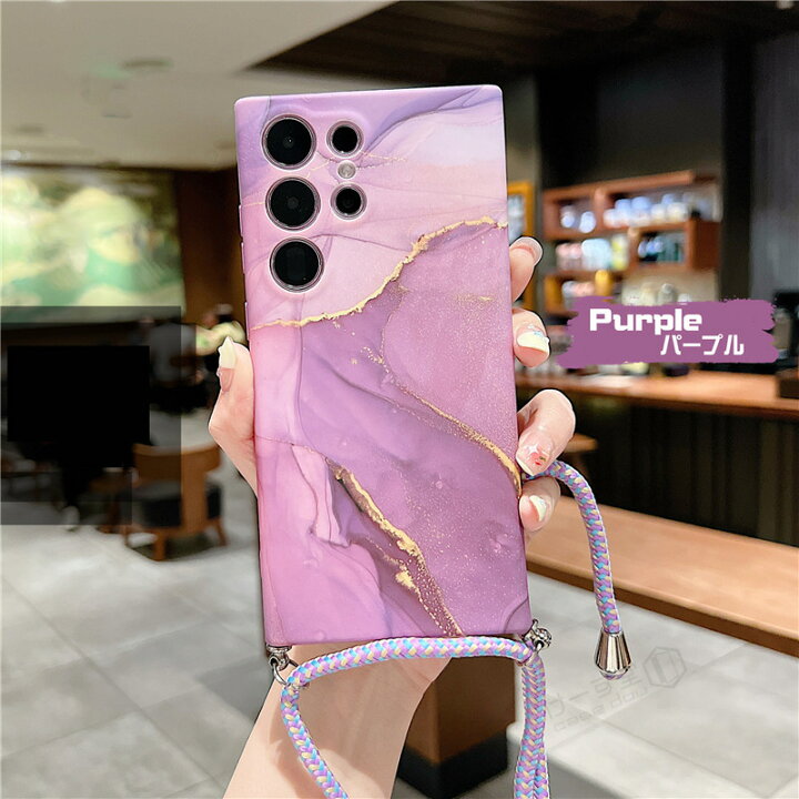 パープル大理石 ショルダー 韓国iPhoneケース GALAXY Android  