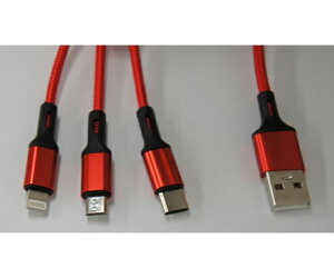 �X�}�[�g�t�H���pUSB�P�[�u�� Type-A�i2.0�j3in1 Micro USB Type-B+USB Type-C+Lightning 1m ��