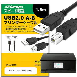 RICOH リコー IPSiO 6100D その他 対応 USB2.0ケーブル A-Bタイプ 1.8m 【互換品】 通信ケーブル プリンター HDD スキャナー 電子ピアノ プロジェクター jgs bgt 互換品