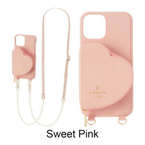 }\Gg[ōőP+19{ yK㗝Xz o I u[ iPhone13 13mini 13pro 13promax P[X LANVIN en Bleu WRAP CASE POCKET SIMPLE HEART WITH PEARL TYPE NECK STRAP X}zP[X Jo[ uh