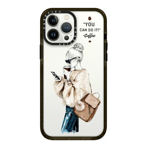 �y�����z CASETiFY iPhone 13ProMax �C���p�N�g�P�[�X �N���A �u���b�N �N���A �t���X�g Tiger Pink With Blue Aries Moross Sticker Girl and coffee iPhone�P�[�X iPhone 13ProMax �ϏՌ� �ی�P�[�X ����
