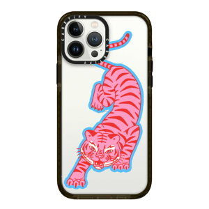 �y�����z CASETiFY iPhone 13ProMax �C���p�N�g�P�[�X �N���A �u���b�N �N���A �t���X�g Tiger Pink With Blue Aries Moross Sticker Girl and coffee iPhone�P�[�X iPhone 13ProMax �ϏՌ� �ی�P�[�X ����