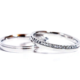 ストレートラインハーフエタニティーリングハードプラチナ ペアリング2本製作 メンズ＆レディースpt950 pair ring　ペアリング マリッジリング結婚指輪