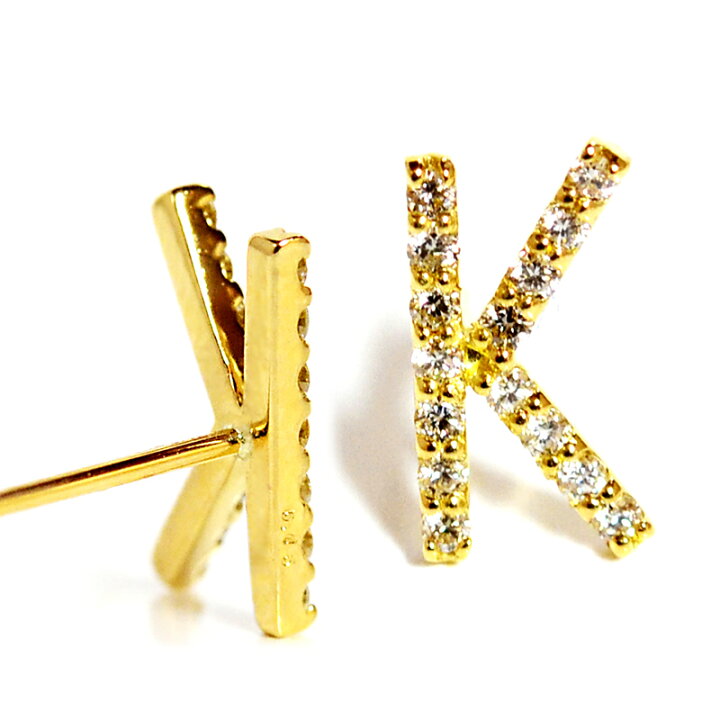 楽天市場】Kダイヤモンドイニシャルスタッドピアス 0.5ペアK18イエロー 