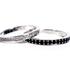 ハードプラチナ　ペアリング　ホワイト＆ブラック　ダイヤモンド　フルエタニティーリングメンズ＆レディース　2本製作ペアリング、マリッジリングpt950 pair ring（結婚指輪）