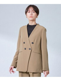 【SALE／30%OFF】【NAVY】【着心地抜群/セットアップ】ダブルボタンノーカラージャケット CAST: キャスト コロン ジャケット・アウター ノーカラージャケット ベージュ ブラック【RBA_E】【送料無料】[Rakuten Fashion]