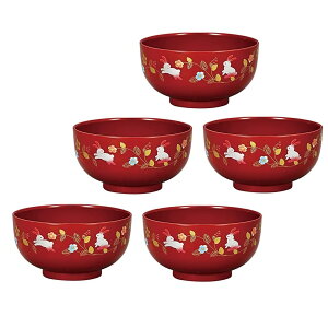 山中漆器 山中塗 レンジ対応 ほてい丼 花の小路 (朱) ・家庭用電子レンジ・家庭用食洗機対応(5客組)