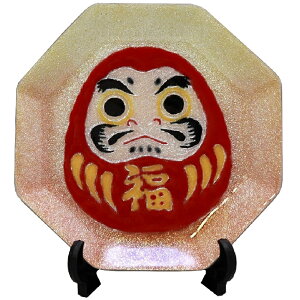 七宝焼き 縁起物 飾皿 8角 だるま (縦110mm×横110mm)