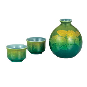 日本の伝統工芸品【九谷焼】晩酌揃 銀山茶花(徳利1本・盃2個入)