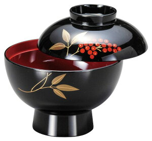 会津漆器 黒内朱 雑煮椀 梨地南天<お正月 迎春 結婚 お屠蘇 おせち お祝い事 懐石>