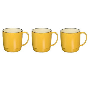 山中漆器 山中塗 レンジ対応 ナチュール スタックマグカップ (イエロー)・家庭用電子レンジ・家庭用食洗機対応(3客組)