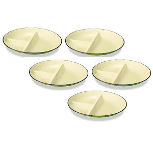 山中漆器 山中塗 仕切付 オーバルプレート ナチュール (グリーン)・家庭用電子レンジ・家庭用食洗機対応(5枚組)
