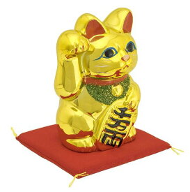 常滑焼 招き猫　梅月 黄金小判猫（右手）4号　高さ：13cm【座ぶとんは別売です】毎月の生産が少量の為、御注文順の発送になります。1ヶ月〜3カ月要する場合がございます。