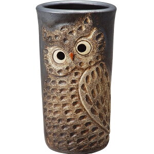 信楽焼 傘立 (ふくろう彫り(黒))