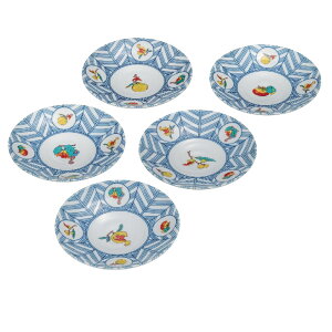日本の伝統工芸品【九谷焼】5.2号皿揃 果実文(5枚組)