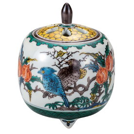 日本の伝統工芸品【九谷焼】3.5号香炉 古九谷花鳥