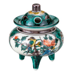 日本の伝統工芸品【九谷焼】3号豆香炉 青九谷花鳥