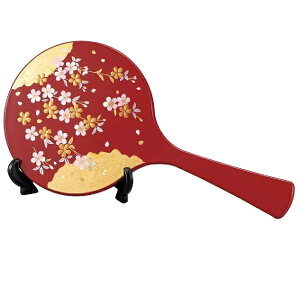 山中漆器 山中塗 手鏡・雅手鏡(中)スタンド付 箔工芸 祥雲桜