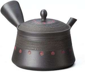 美味しいお茶を淹れるならこれ!!常滑焼急須【陶製茶こし急須】玉光黒切立松皮印花急須 約220cc