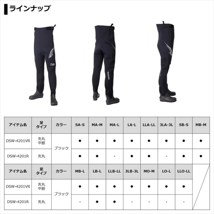楽天市場】ダイワ DSW4201VR スリムウェーダー(先丸中割) ブラック 3LA 