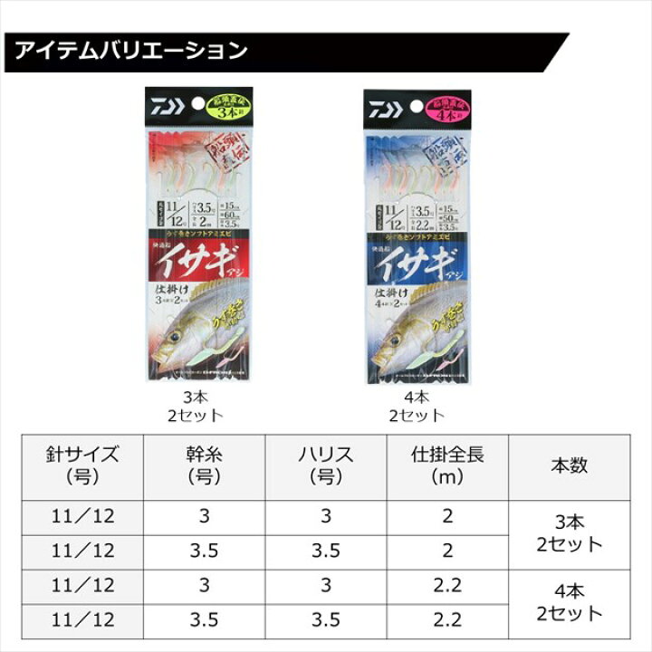 楽天市場】ダイワ 仕掛け 快適船イサギ・アジ仕掛け 3本針2セット入り 針11/12 ハリス3 : 釣具のキャスティング 楽天市場店 楽天市場】ダイワ 仕掛け 快適船イサギ・アジ仕掛け 3本針2セット入り 針11/12 ハリス3 : 釣具のキャスティング 楽天市場店