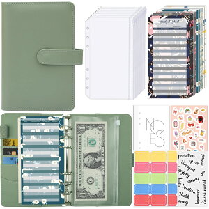 【送料無料】Sitengle A6 6穴 予算バインダー PUレザー ポケット12個付き ラベル付き便利セット 家計管理 お金管理 家計簿 書類・伝票・名刺・メモ紙入れ ルーズリーフ システム手帳