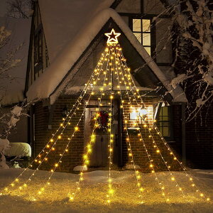 【送料無料】IFEND クリスマス イルミネーション 屋外 ソーラー ライト led 防水 9本 350球 ドレープライト 店舗 家庭 星モチーフ リモコン付 タイマー機能 飾り 星モチーフ ツリー 自動点灯 消