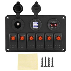 【送料無料】KIMISS ABS 6ギャング 防水ON-OFFトグルスイッチパネル デュアルUSBソケット充電器 LED電圧計 12V 24V電源コンセント カーボートマリンRVトラックキャンピングカー用
