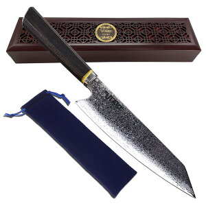 【送料無料】Utaki 大牛刀230mm ダマスカス包丁 79渦巻紋層ダマスカス 【Neptune・海神】 VG10 キッチンナイフ 三段黄銅巻海流渦巻紋樹脂+炭素繊維