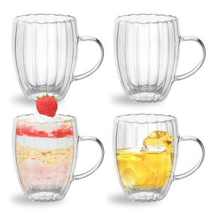 【送料無料】TeamSky ダブルウォール グラス 高硼珪酸塩カップ 二重グラス 耐熱 保温 保冷 透明 断熱 結露しないコップ ティーカップ 取っ手付キッチン用品 食器ギフト プレゼント